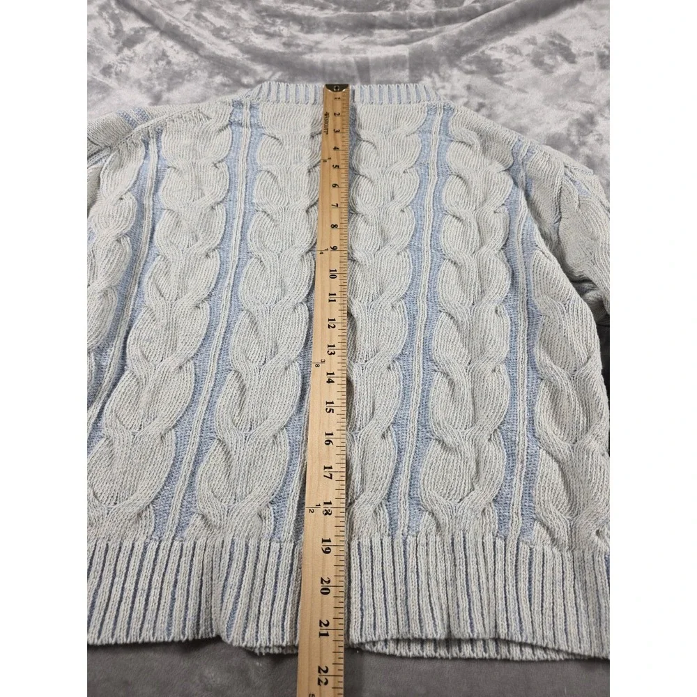 NWT FREE PEOPLE Blue Washed‎ Chunky Cable Knit Womens XS V-Neck Cropped Sweater